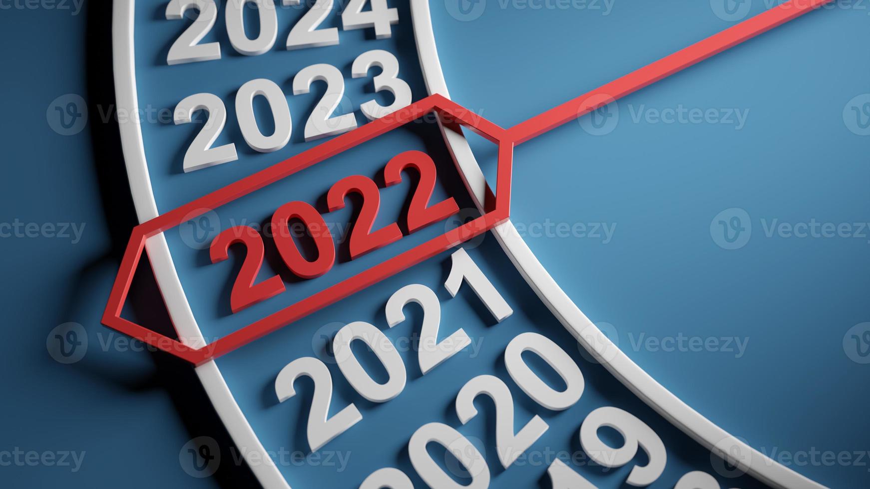 feliz año nuevo fondo con reloj. a partir de 2022. Ilustración 3d foto