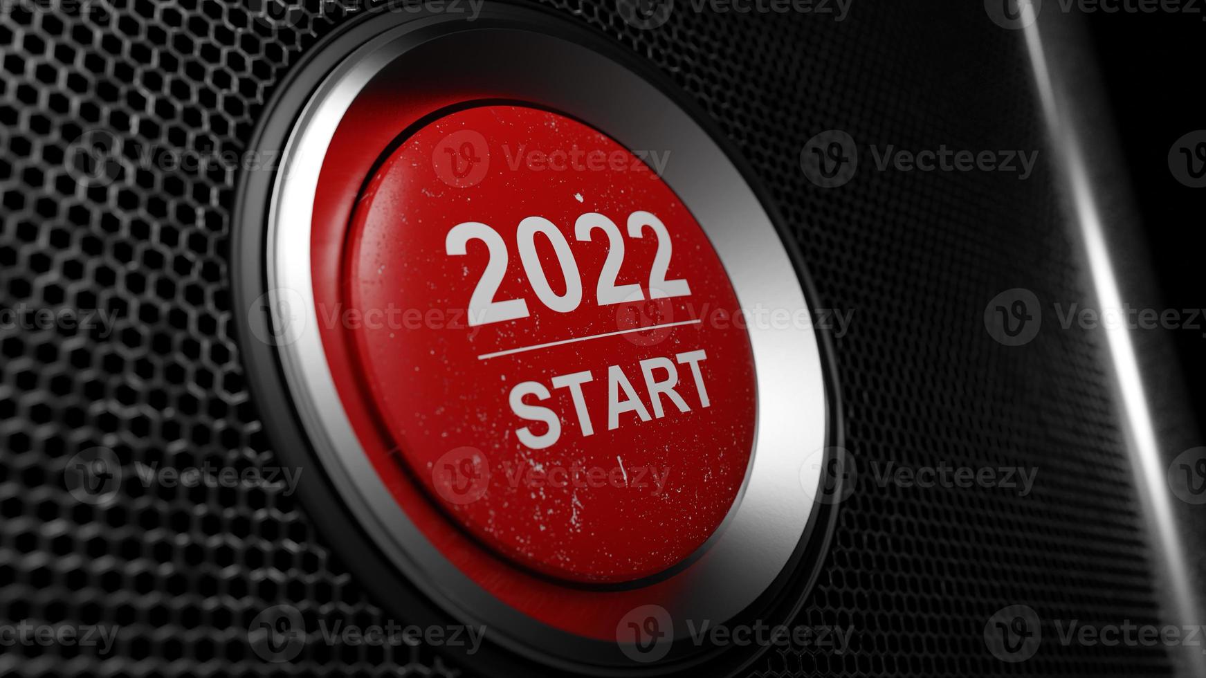 Start 2022. Happy New Year button. 3D illustration photo