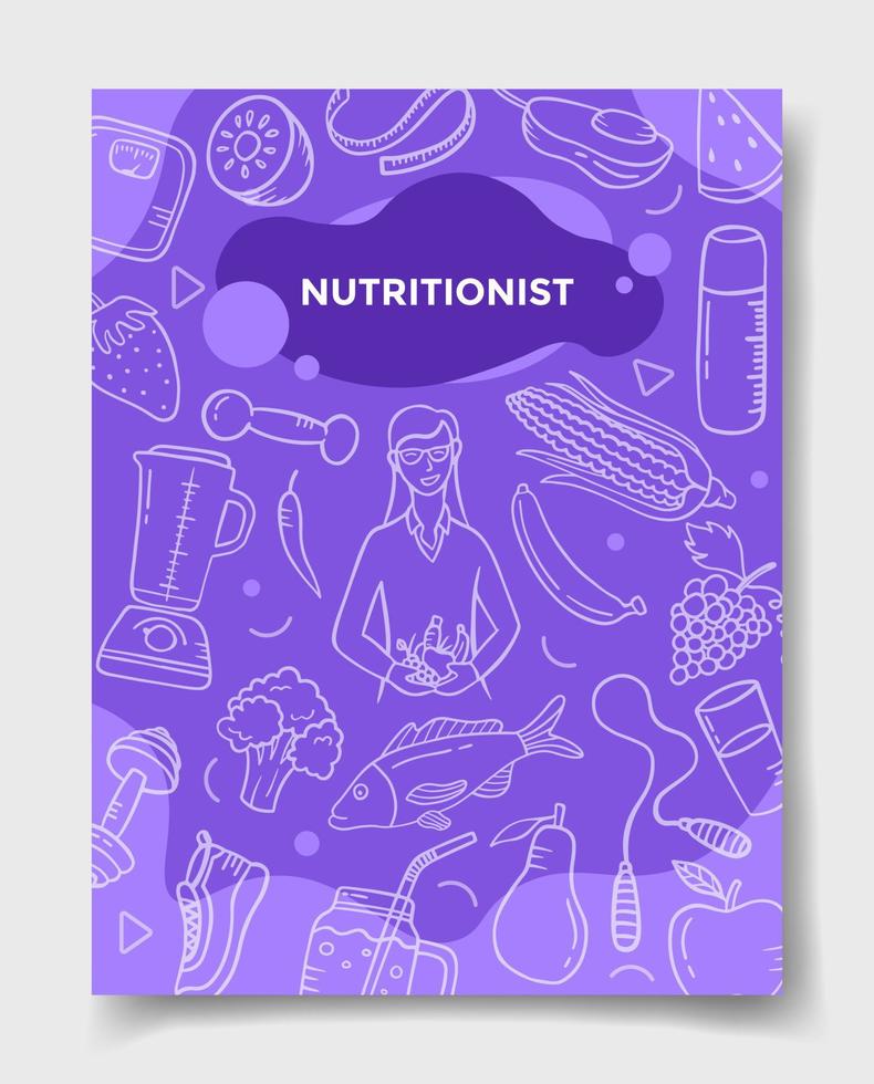 nutritionist jobs career with doodle style for template of banners, flyer, books, and magazine cover vector
