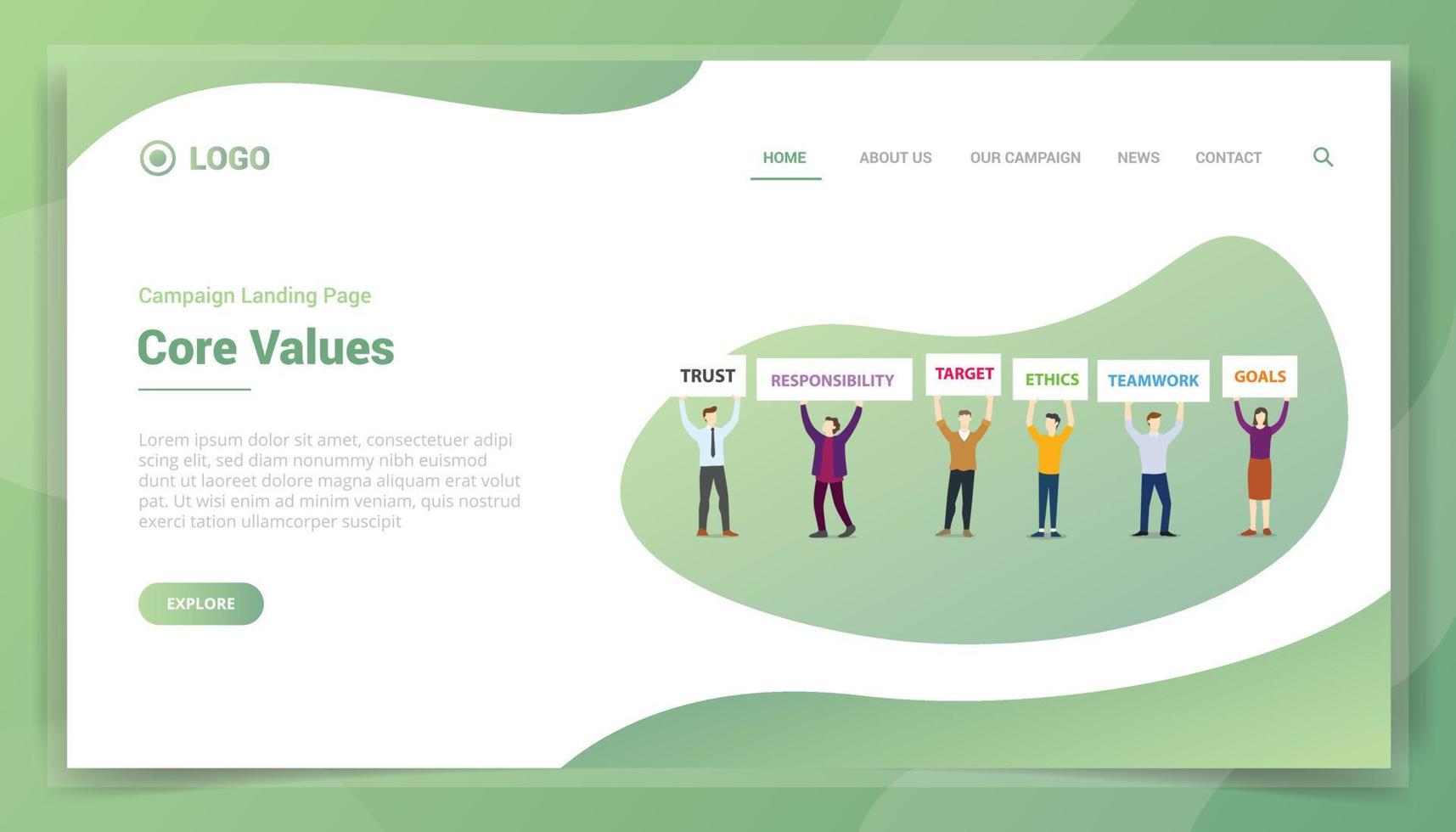 core values business concept for website template landing homepage vector