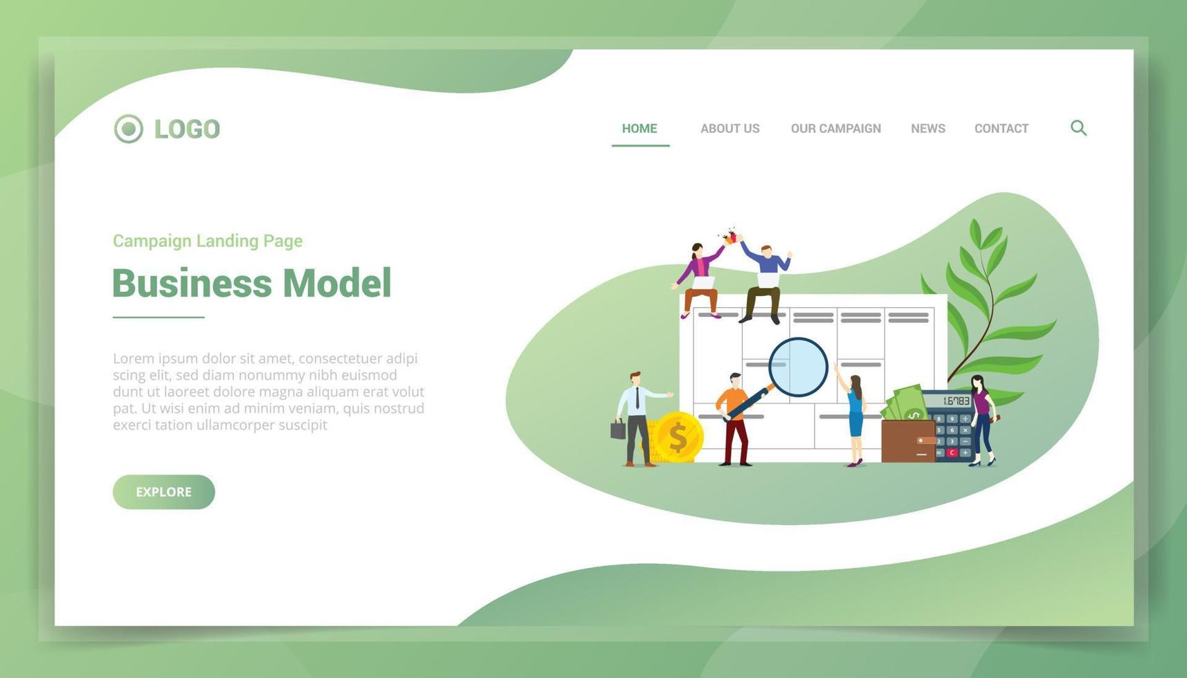modelo de negocio concepto de negocio para la página de inicio de aterrizaje de plantilla de sitio web vector