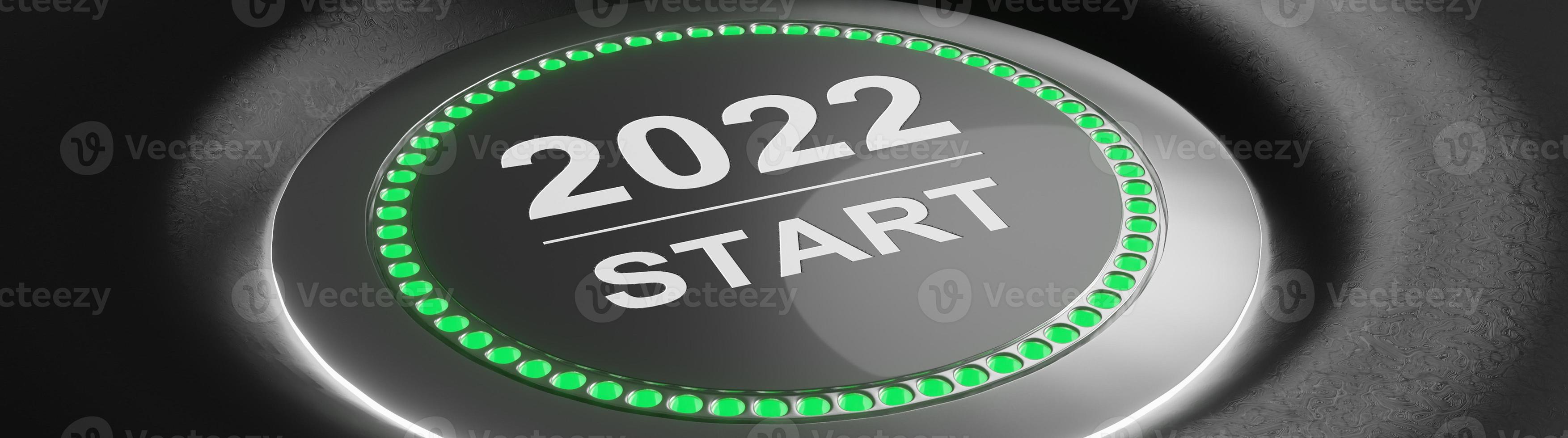 Start 2022. Happy New Year button. 3D illustration photo