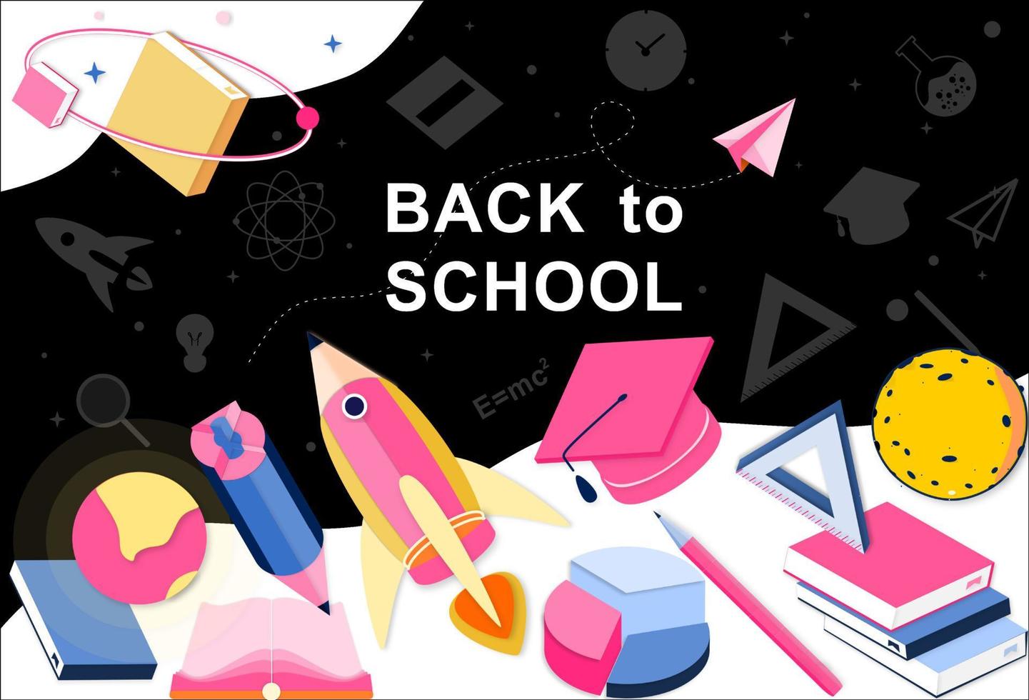 3d landing page design template for back to school, course, class, education in galaxy space imagination. Modern vector illustration concept for poster, banner, promotion, sale website and mobile app.