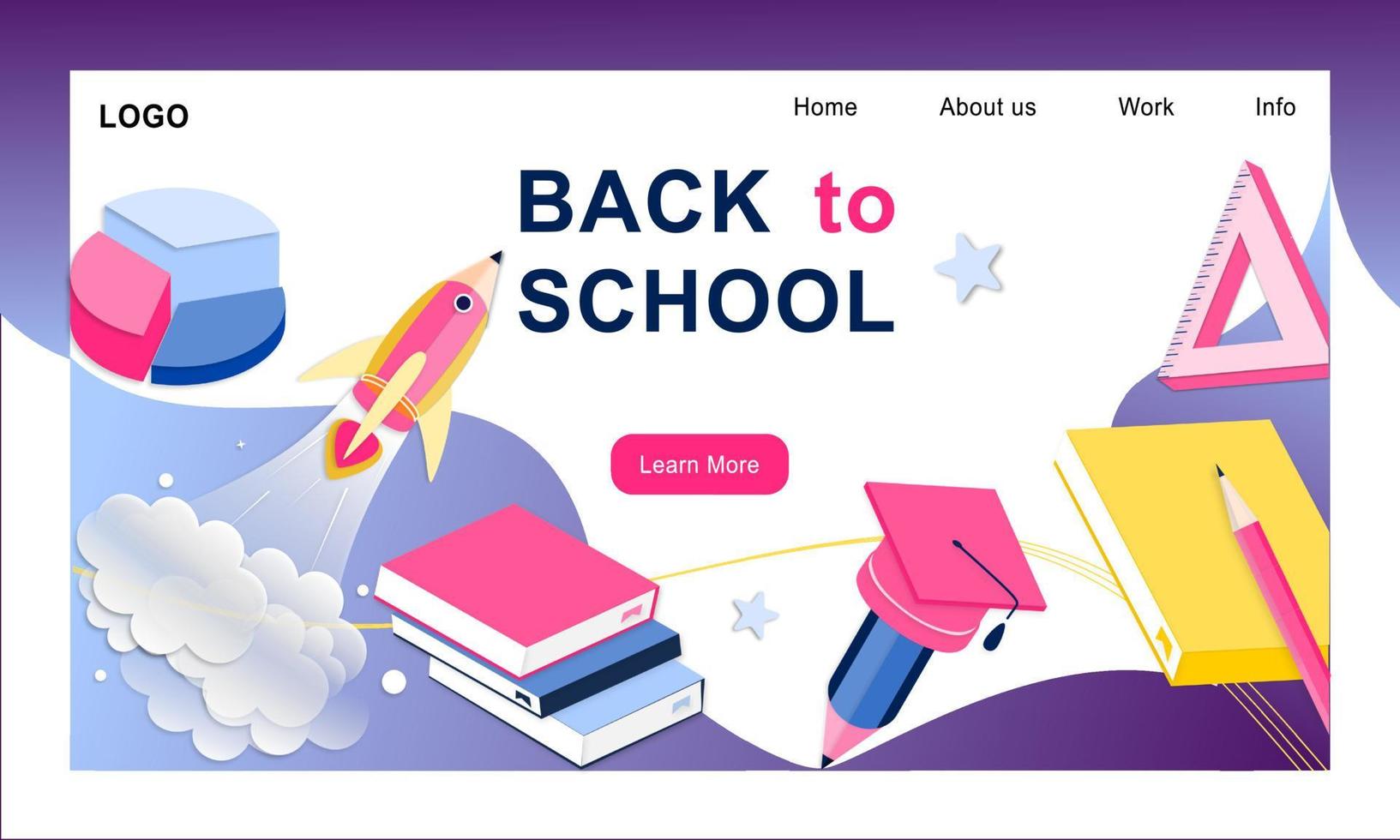 3d landing page design template for back to school, course, class, education in galaxy space imagination. Modern vector illustration concept for poster, banner, promotion, sale website and mobile app.