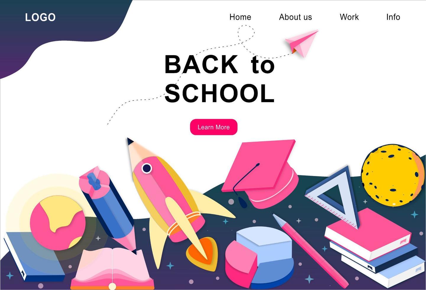 3d landing page design template for back to school, course, class, education in galaxy space imagination. Modern vector illustration concept for poster, banner, promotion, sale website and mobile app.