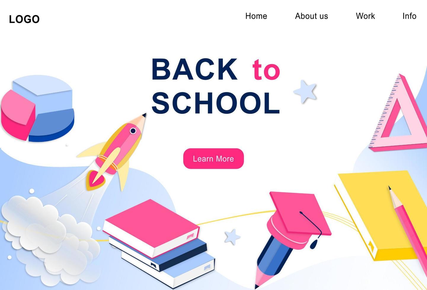 3d landing page design template for back to school, course, class, education in galaxy space imagination. Modern vector illustration concept for poster, banner, promotion, sale website and mobile app.