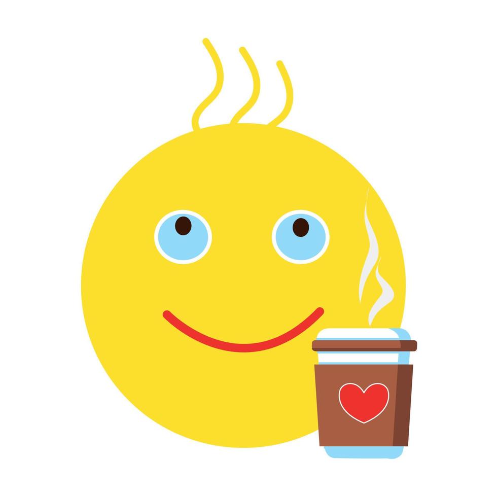 Emotion, face with hot coffee with love. vector