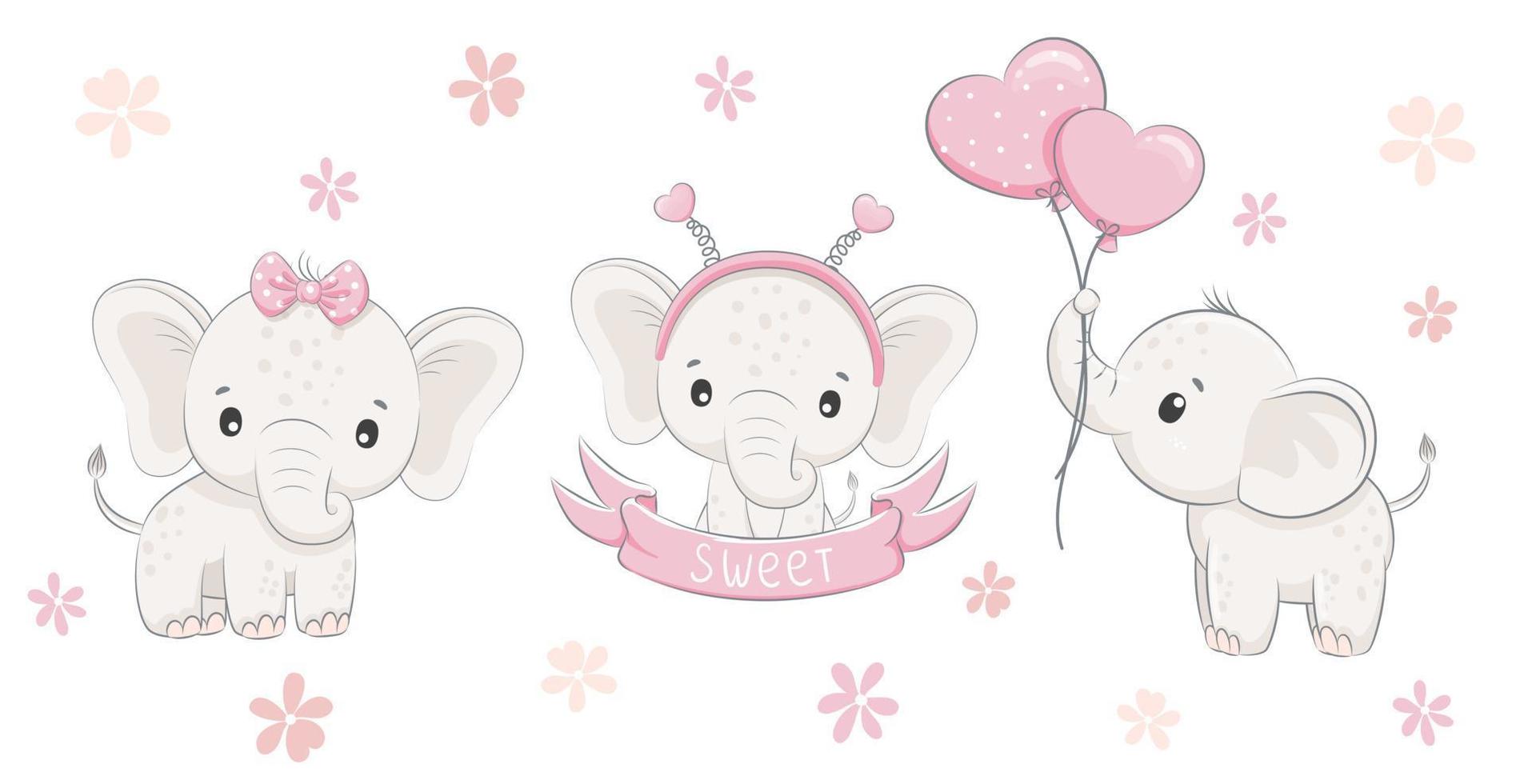 Niña De La Ducha Del Bebé. Lindo Elefante Con Globos. Ilustraciones svg,  vectoriales, clip art vectorizado libre de derechos. Image 109986383