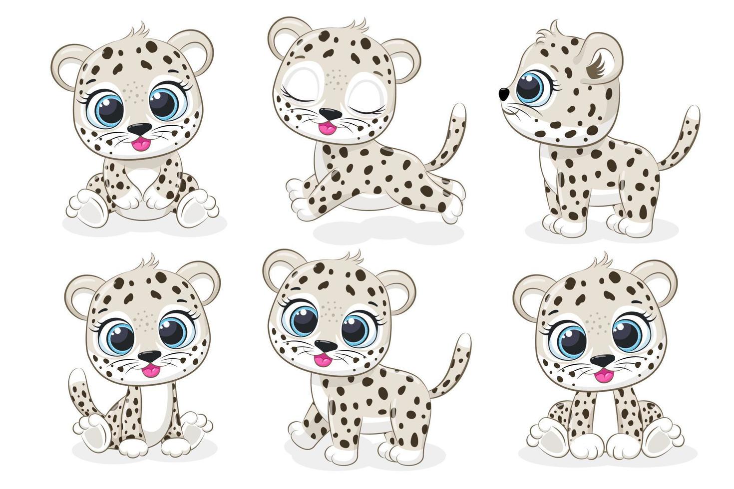 una colección de lindos leopardos. gráficos de dibujos animados vectoriales. vector