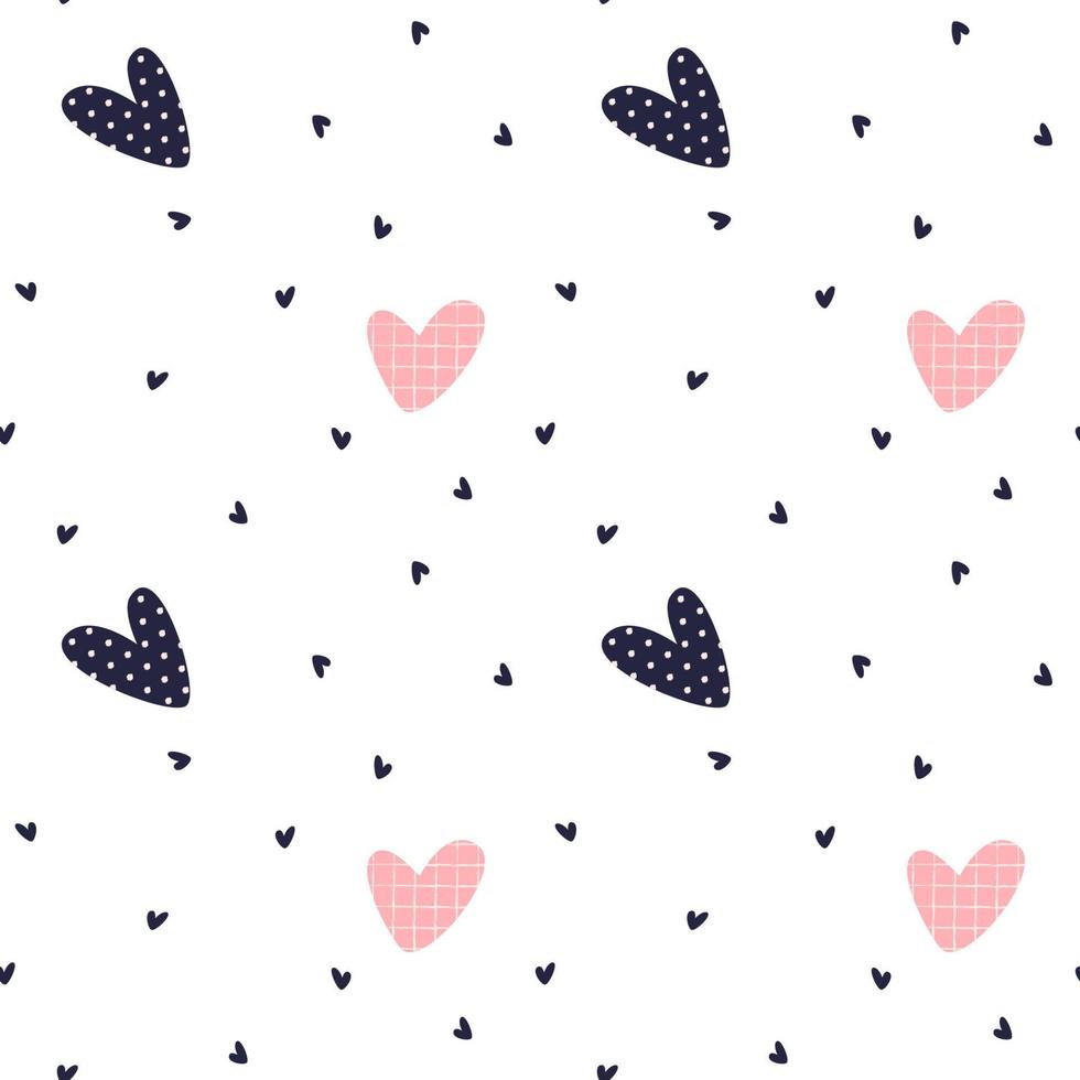 Cute Doodle Hearts Seamless Pattern. Sweet Repeating texture for baby girl textile and wallpaper design, wrapping paper, background, Wedding and Valentine day greeting and invitation cards decoration vector