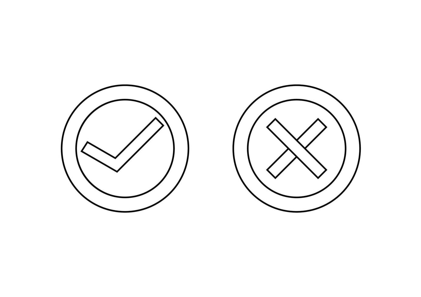 outline of a check mark and a cross vector