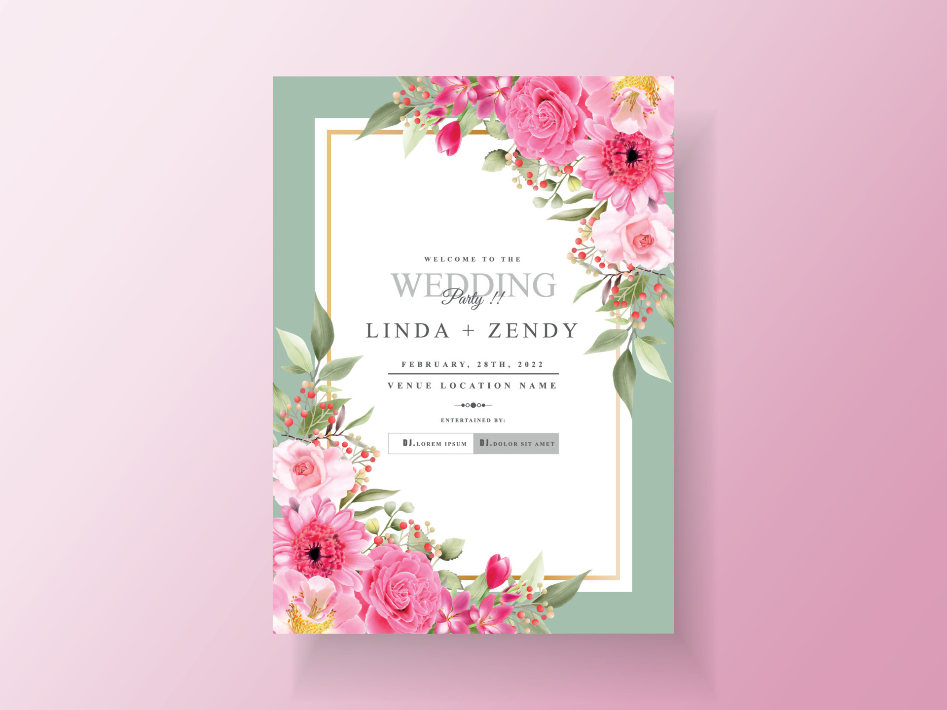 Beautiful pink flower wedding invitation 5002166 Vector Art at Vecteezy