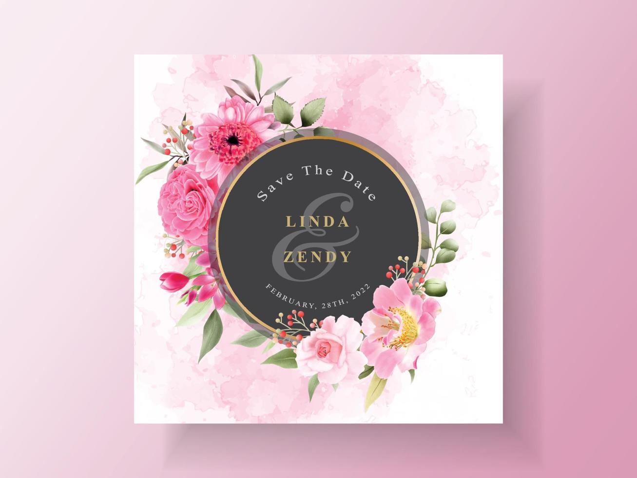 Beautiful pink flower wedding invitation vector