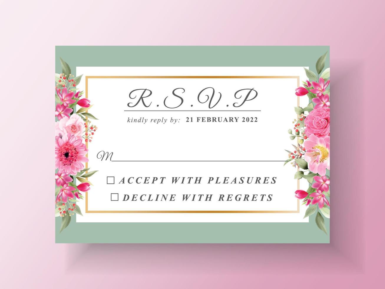 Beautiful pink flower wedding invitation vector