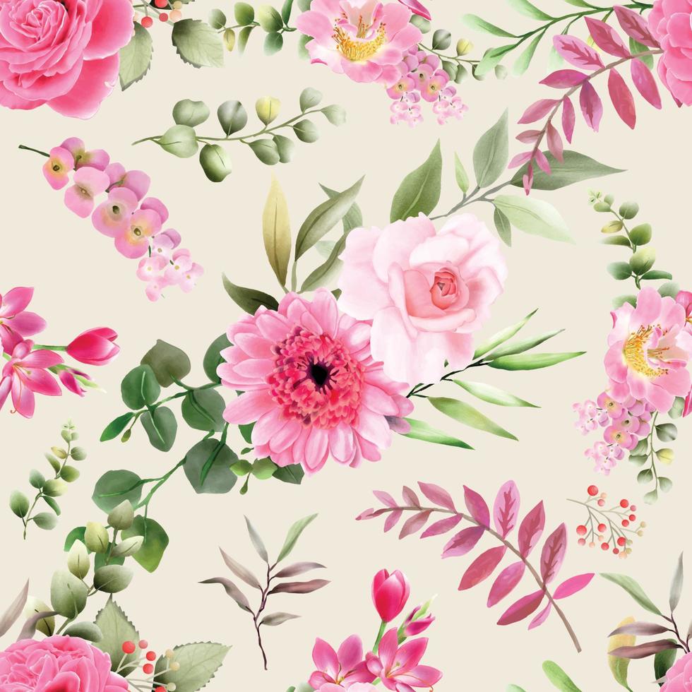 Beautiful pink flower seamless pattern vector