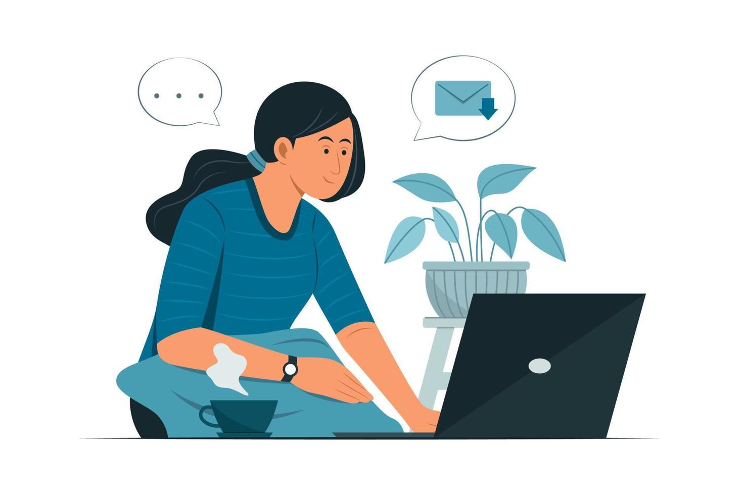 mujer freelance online trabajando desde casa. vector