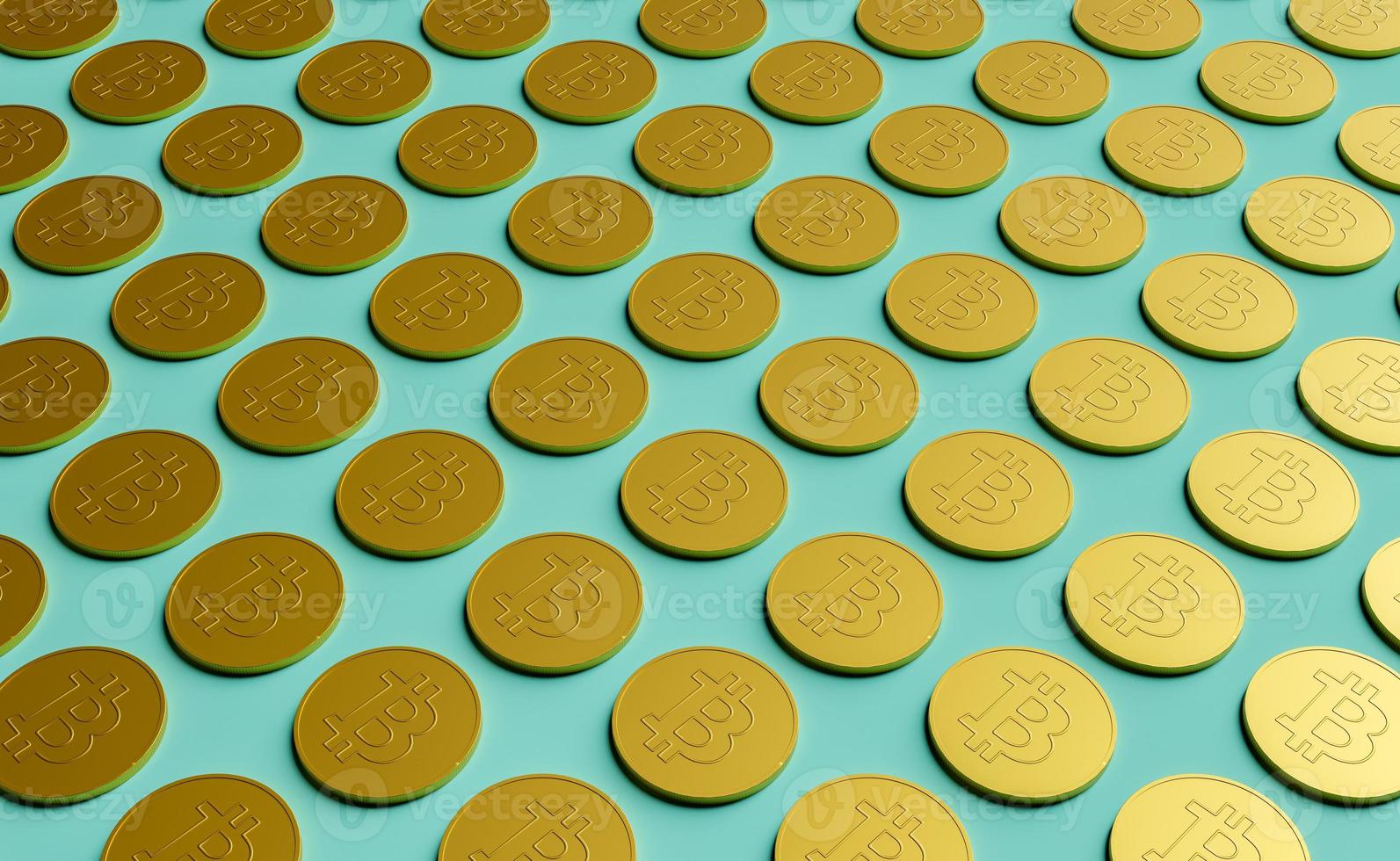 golden bitcoins pattern with blue background photo
