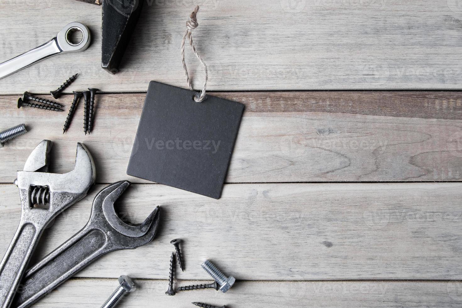 International Father's Day. Work tools on a gray wooden background photo