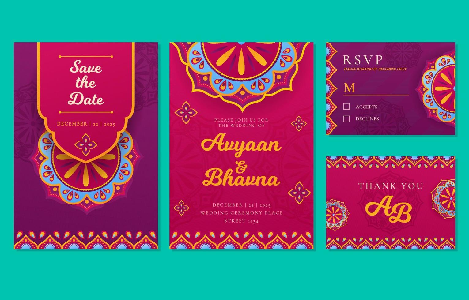 plantilla de invitación de boda india vector