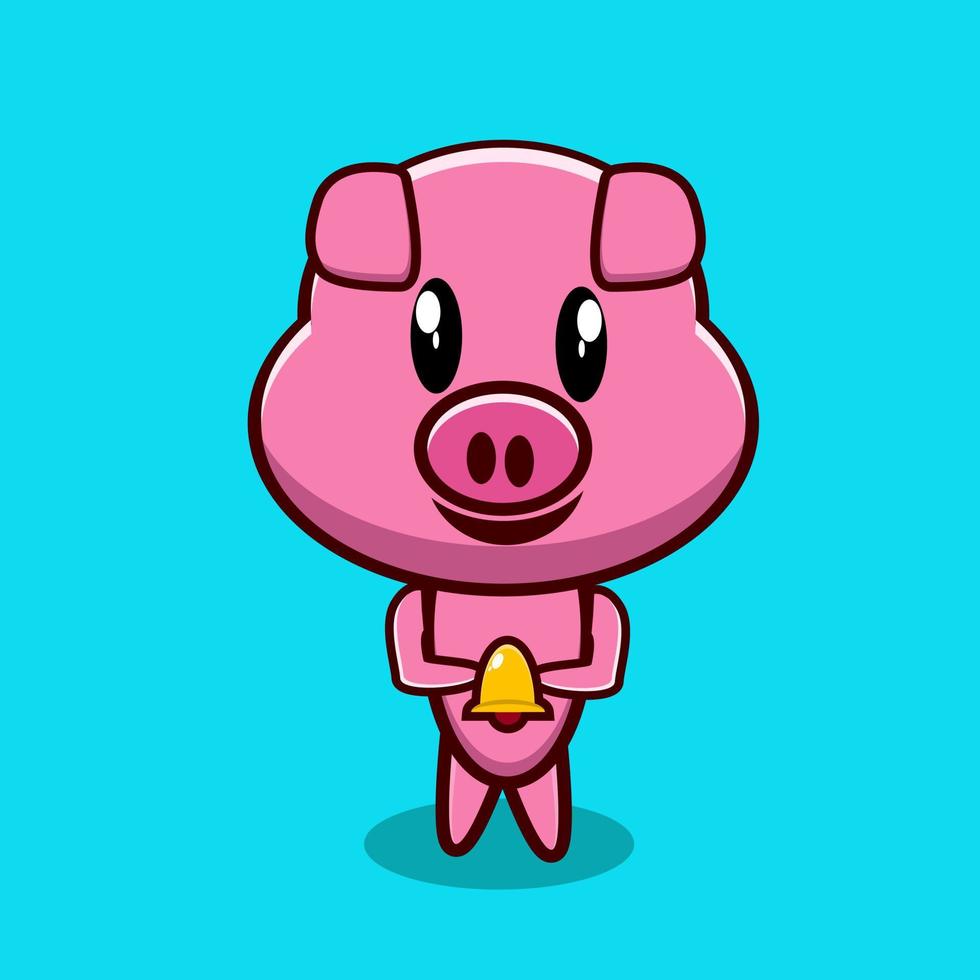 pig cute character with bell vector