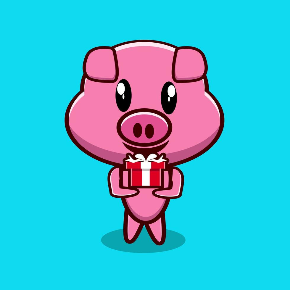 lindo personaje de cerdo con vector de regalo