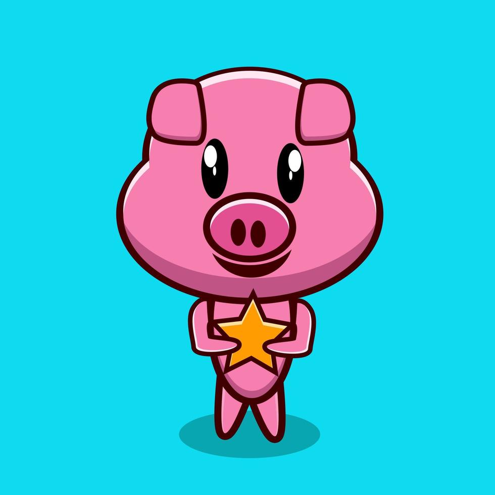 pig cute character with star vector