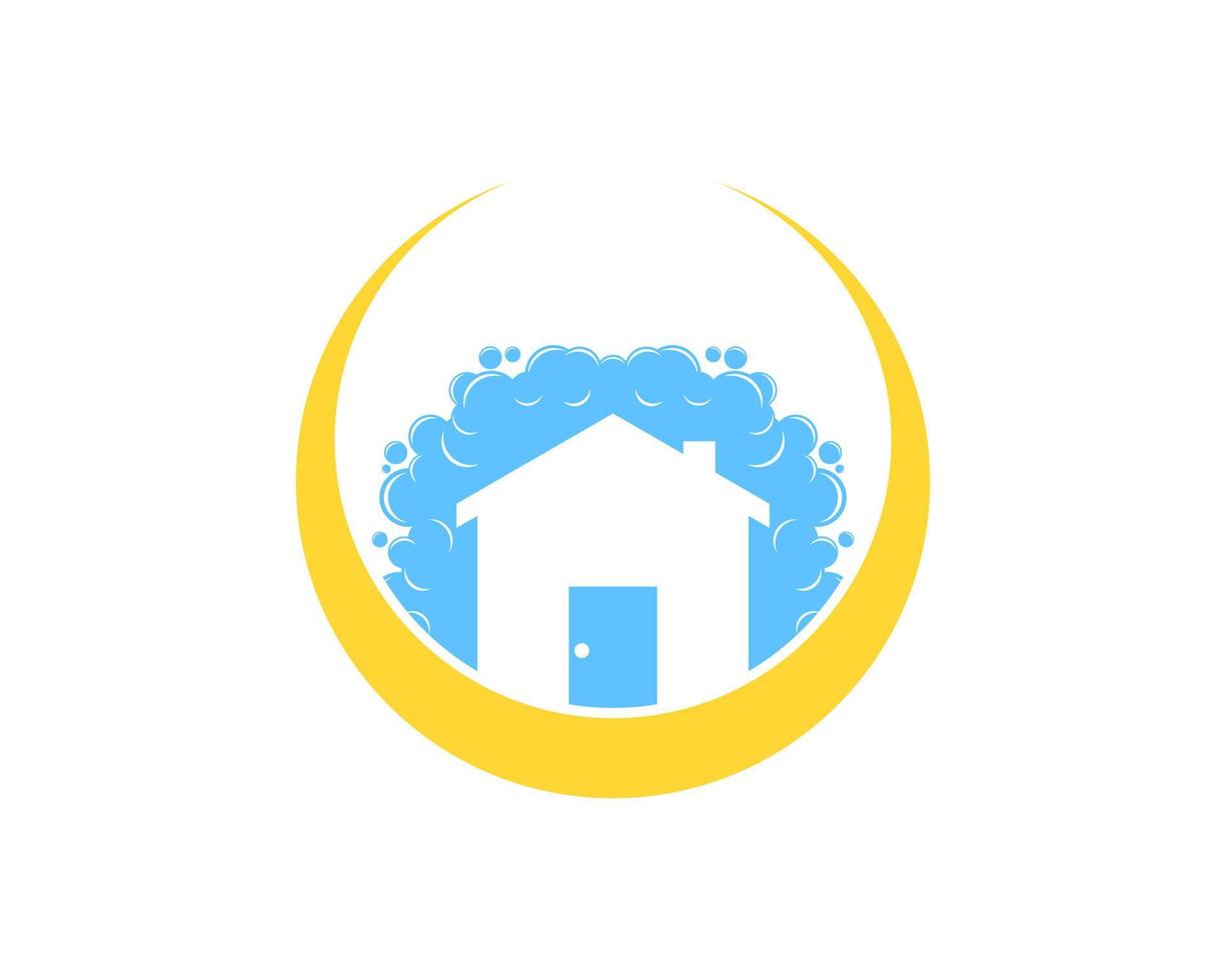Circle swoosh with clean washing house inside vector