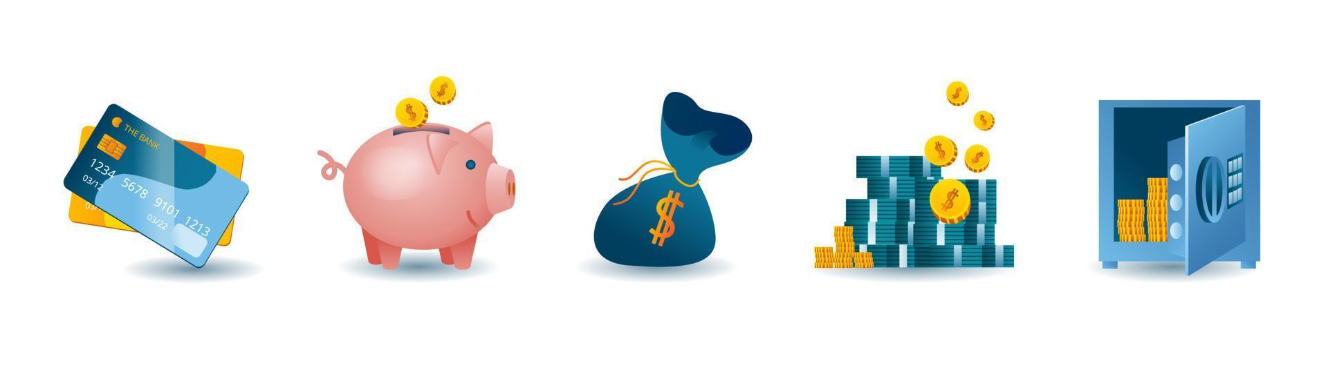 un conjunto de iconos vectoriales sobre el tema de las finanzas y el dinero vector