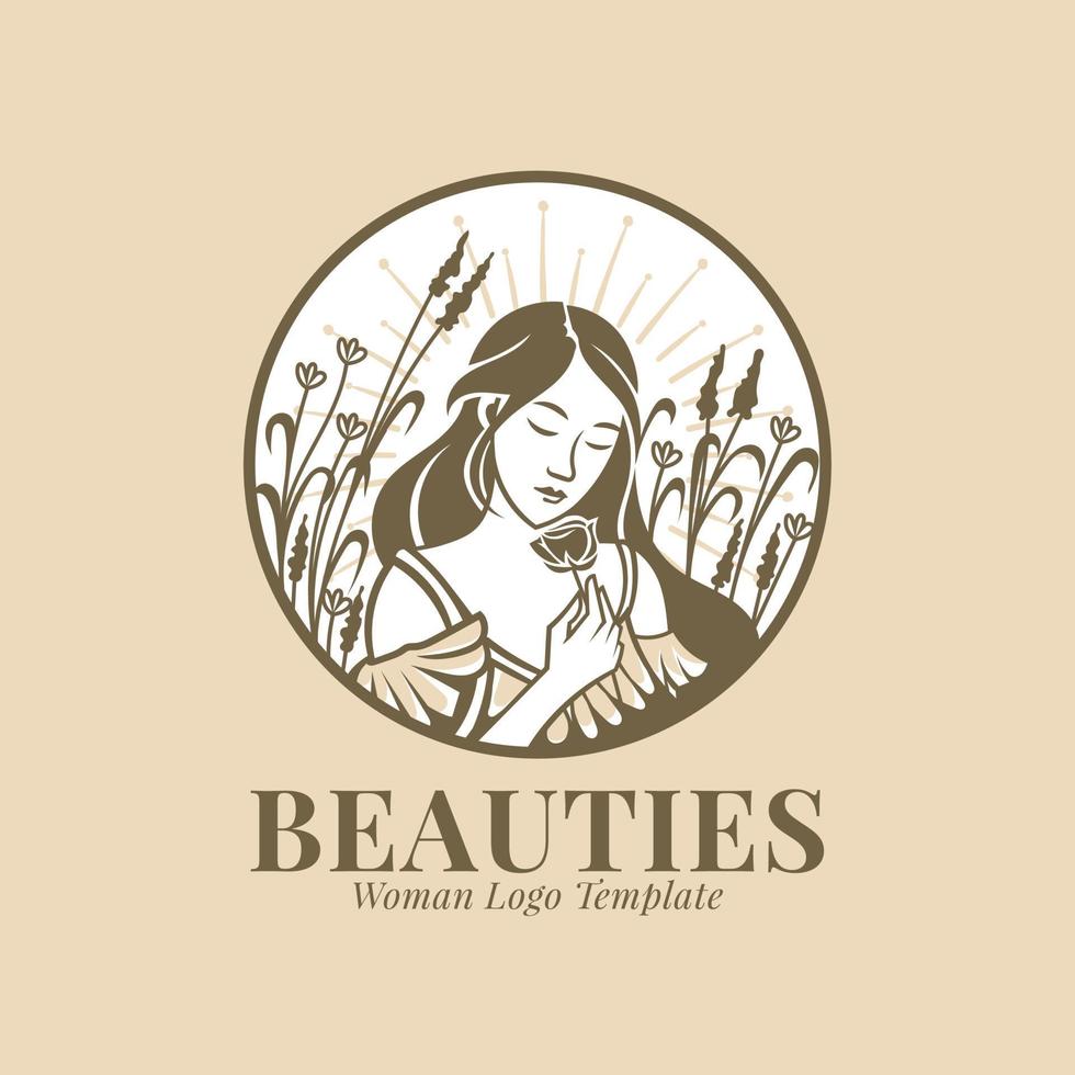 hermosa mujer con plantilla de logotipo de flores vector premium