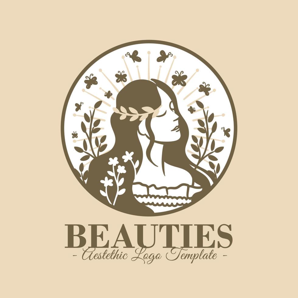 Beautiful women aesthetic logo template Premium Vector