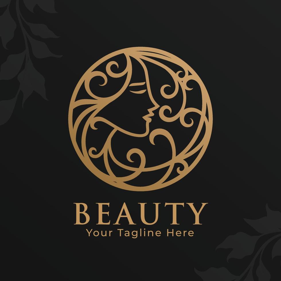 plantilla de logotipo de belleza de mujer de oro vector premium