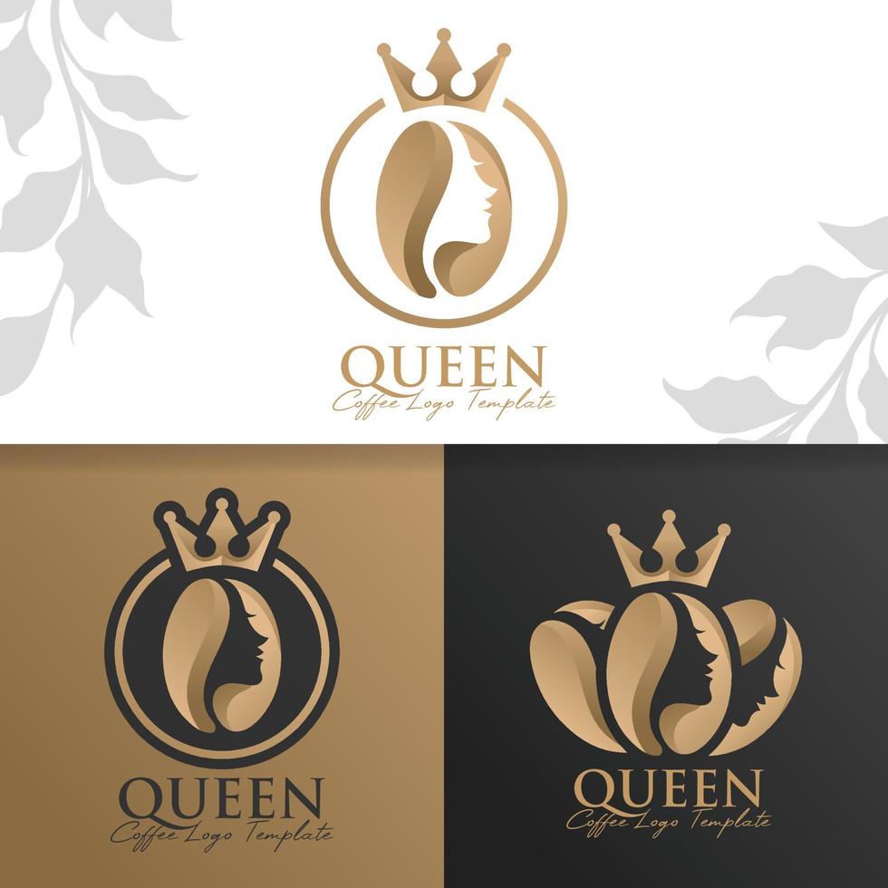 plantilla de logotipo de mujer reina café vector premium