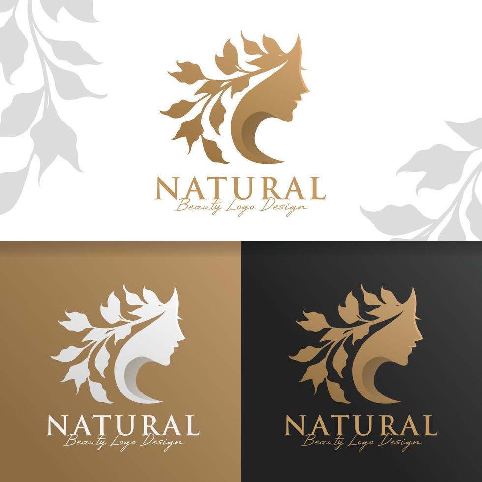 plantilla de logotipo de mujer de oro natural vector premium