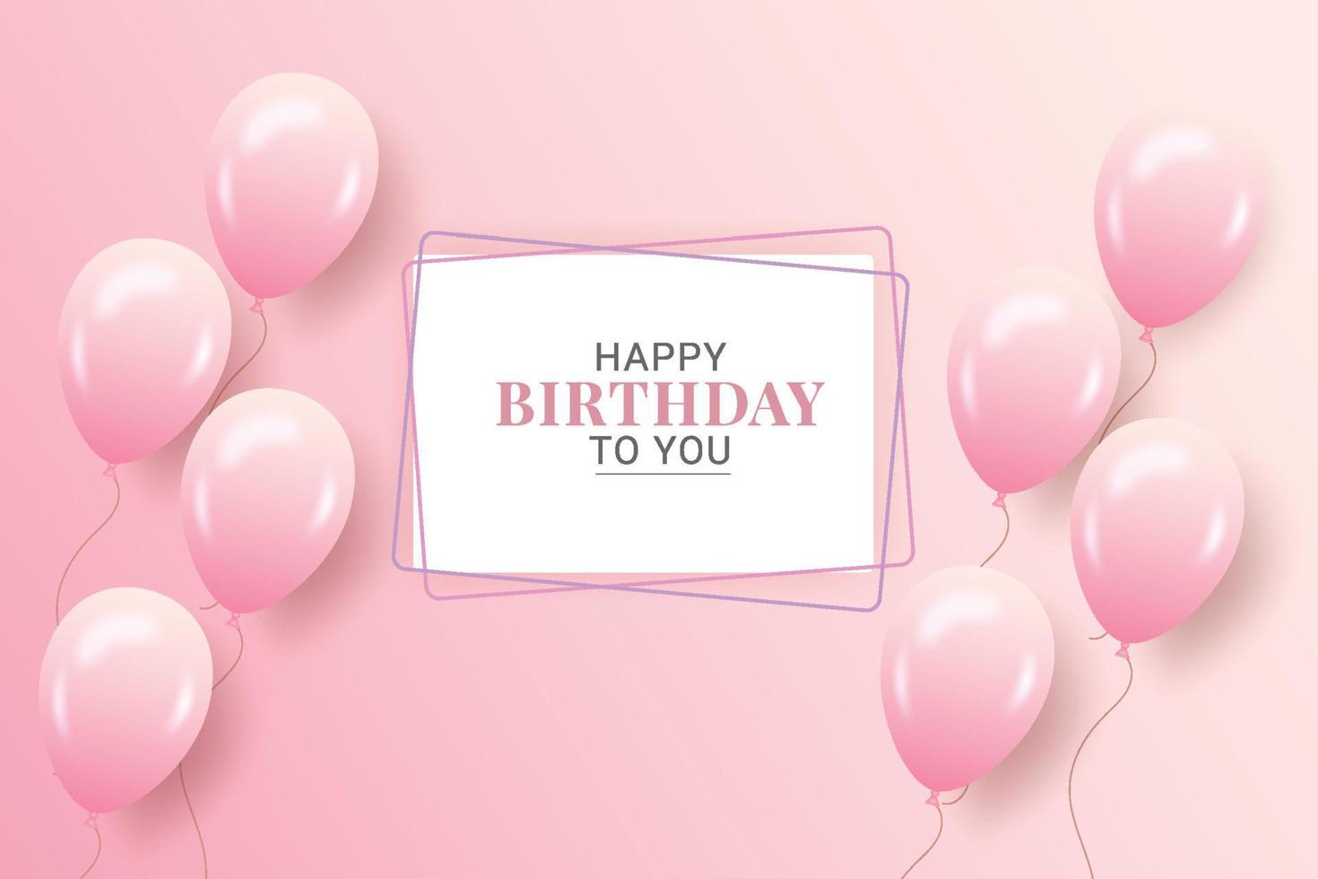 Birthday wish with realistic pink purple   balloons set  and pink background and text vector