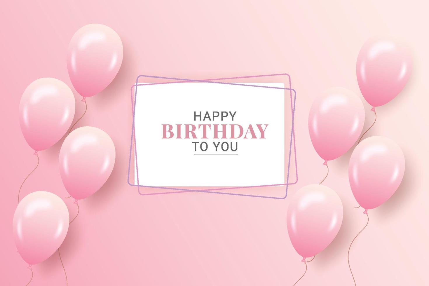 Birthday wish with realistic pink purple   balloons set  and pink background and text vector