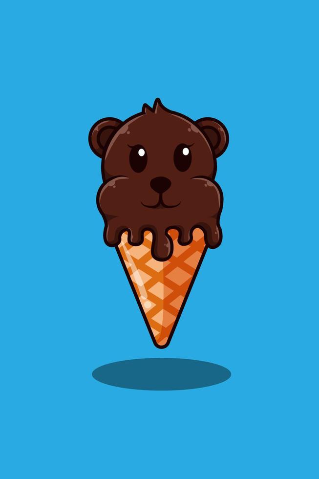 oso con ilustración de dibujos animados de helado vector