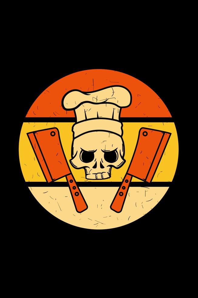 Skull with chef hat retro illustration vector