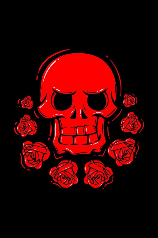 Skull with rose retro illustration vector