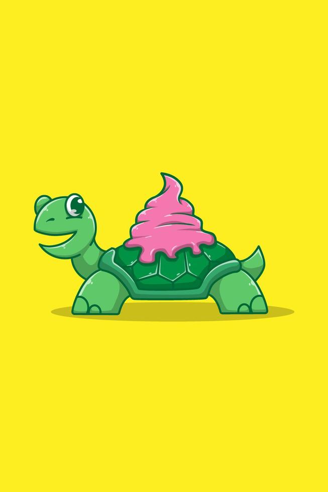 Turtle with ice cream cartoon illustration vector