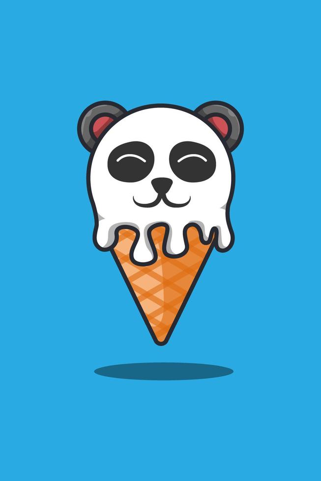 Panda with ice cream cartoon illustration vector