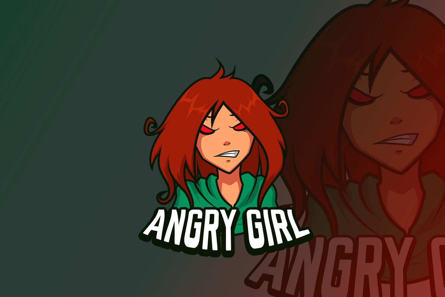 E sport logo design angry girl vector