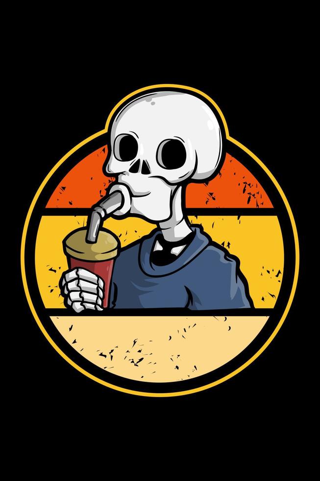Drinking skull illustration retro vintage vector