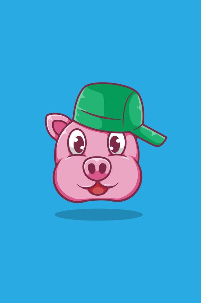 Pig with hat cartoon illustration vector