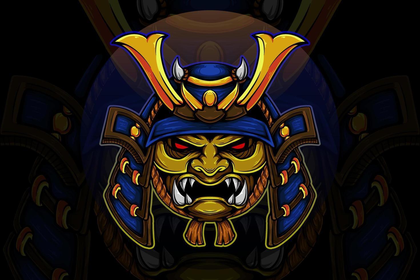 Ilustración de vector de samurai de casco azul