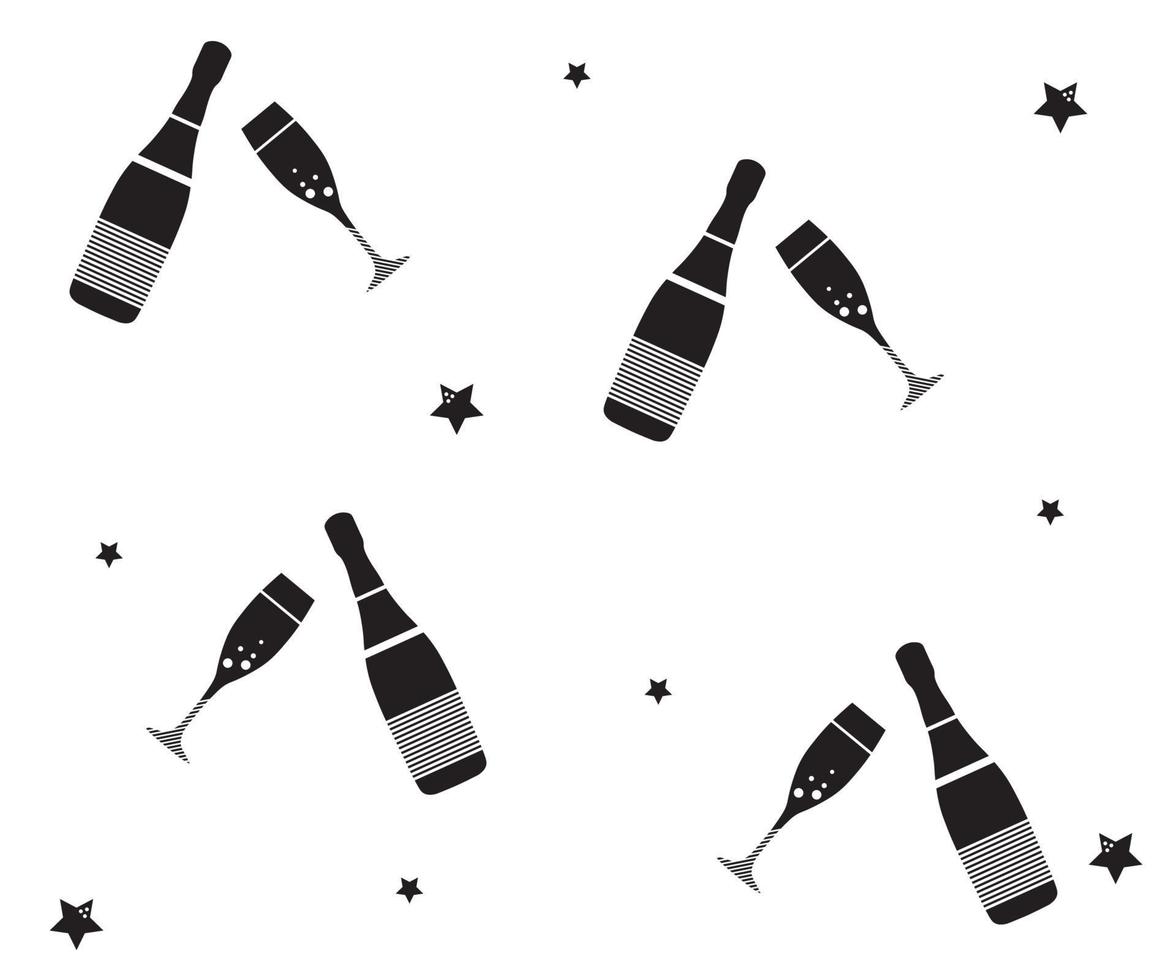 black and white seamless festive pattern where champagne and wine glasses vector