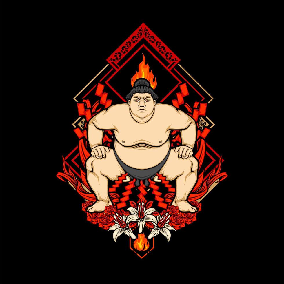 japanese sumo illustration vector