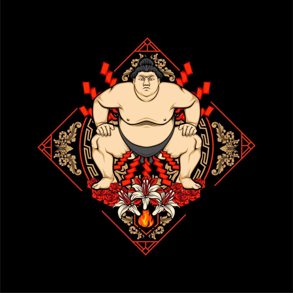 japanese sumo illustration vector