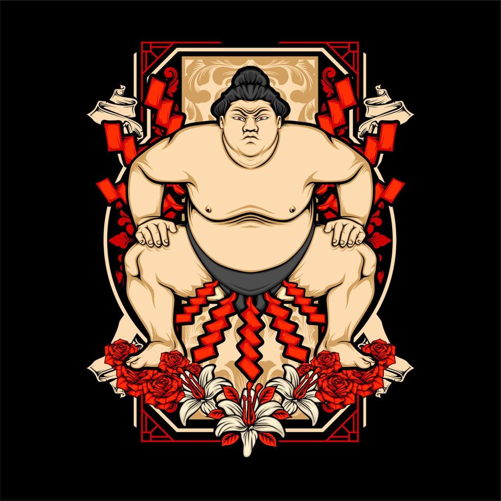 japanese sumo illustration vector