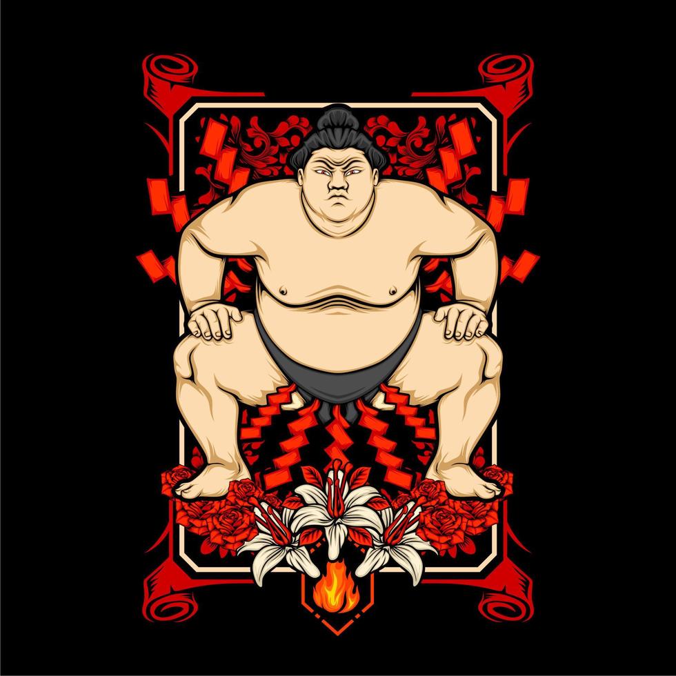 japanese sumo illustration vector
