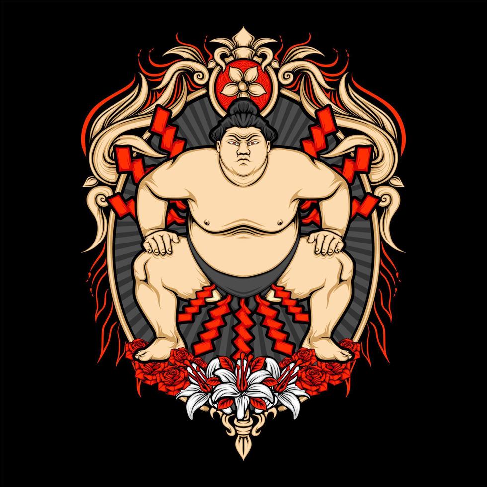 japanese sumo illustration vector